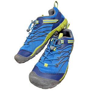 Keen Kids Chandler CNX Size 5 Big Boy Hiking Shoes Bungee Laces Blue Green EUC